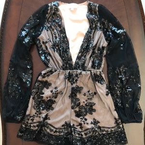Black and nude sequence romper
